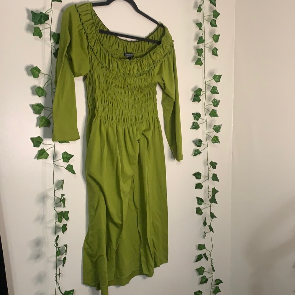 Green off the shoulder dress